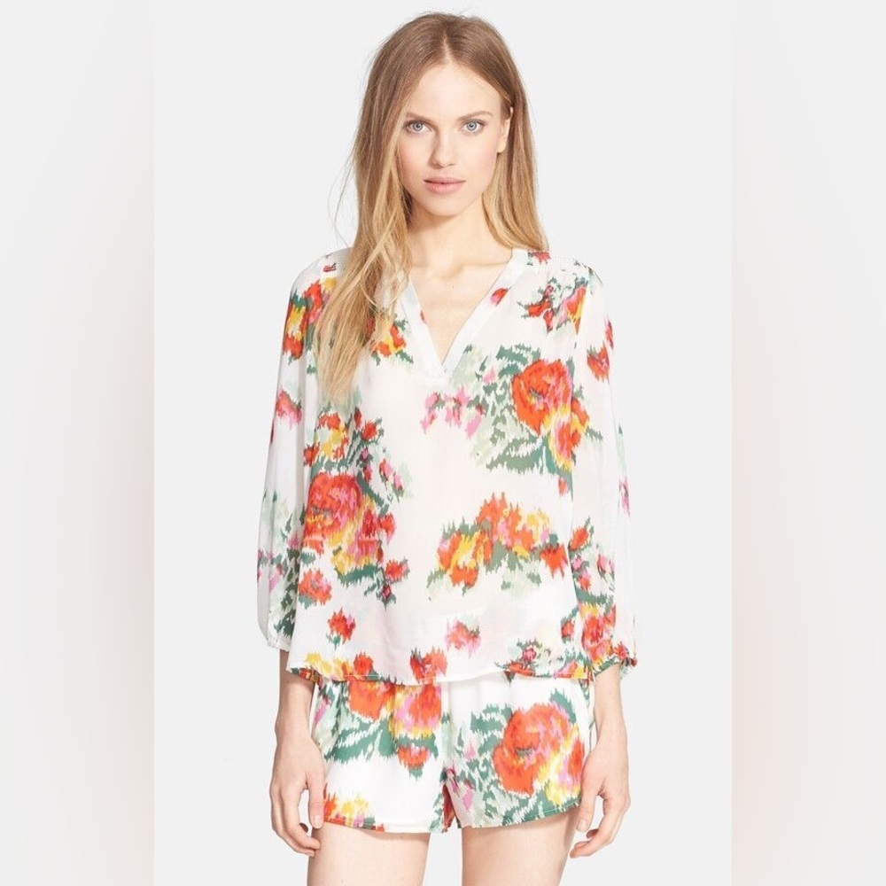 Joie - White & Multicolor Abstract Floral Print Silk “Axcel" Blouse Sz XS - Picture 5 of 14